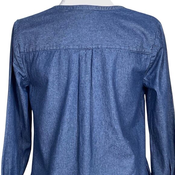DRAPER JAMES Chambray Ruffle Shift Dress Size 4 Blue Denim Dark Wash - Picture 6 of 16